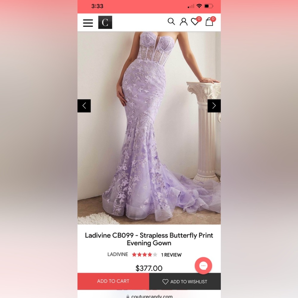 Ladivine Strapless Butterfly Print Evening Gown